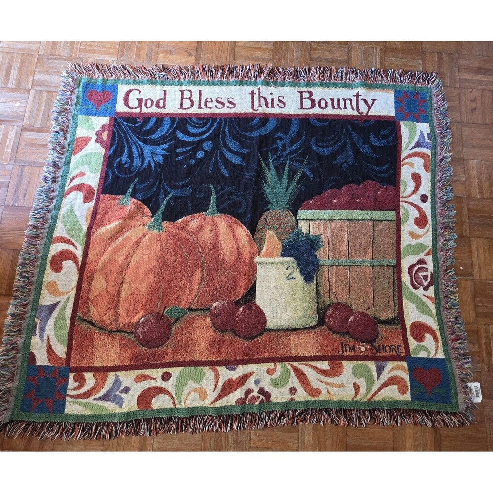 Jim Shore Tapestry Throw Harvest Thanksgiving Blanket 50”x”60” Autumn Fall